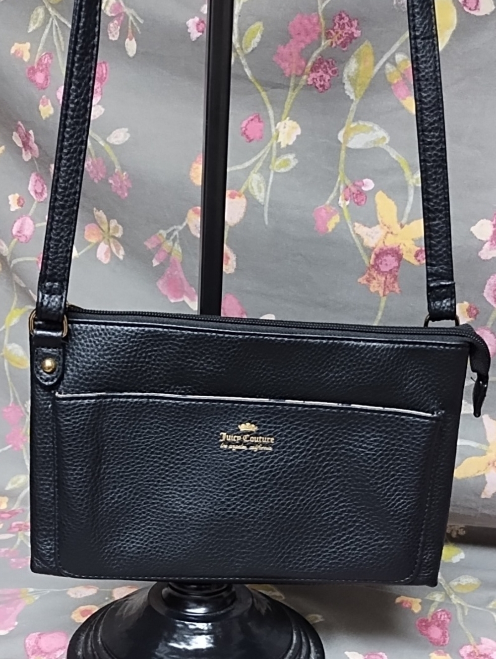 Juicy Couture Black Pebbled Vegan Leather Crossbody with Gold Logo